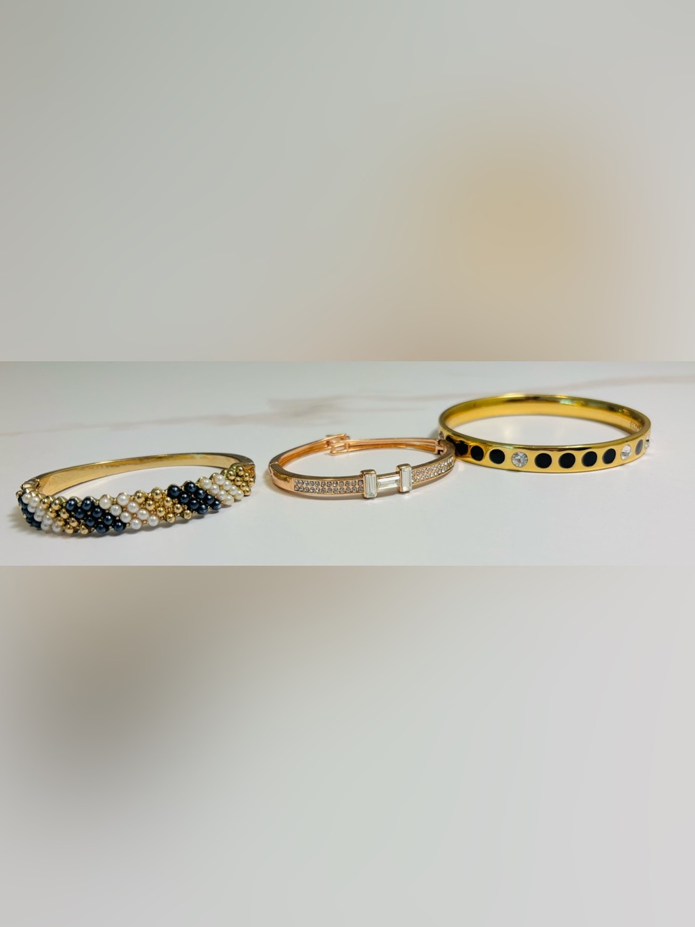 Gold-Tone Pearl & Crystal Trio Bangle Set - Women's Bracelet